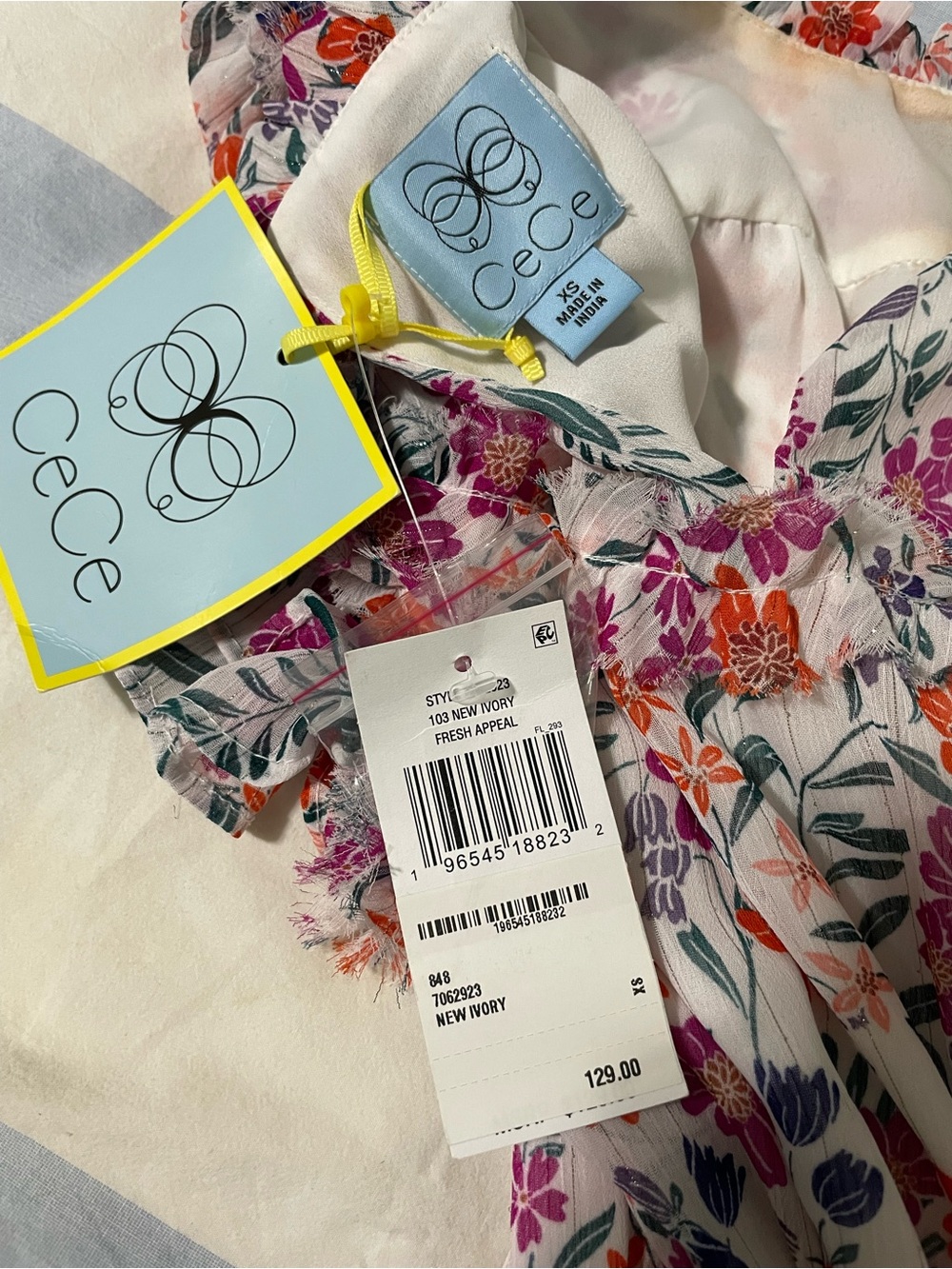 Cece Floral Print Ruffle Dress in New Ivory XS - Picture 6 of 7